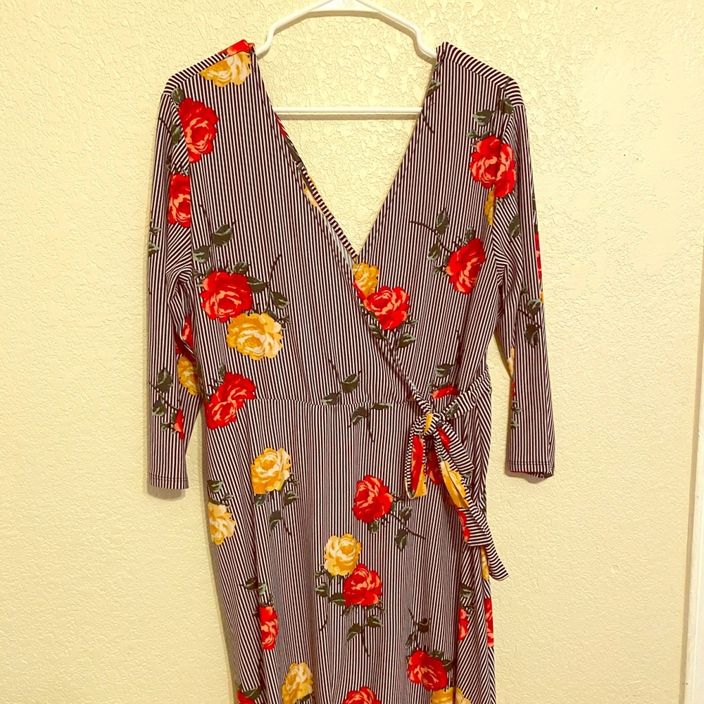 Black striped floral dress